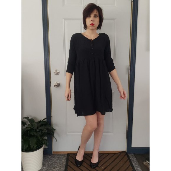 90s Black Rayon Babydoll Dress‎ - Picture 2 of 5